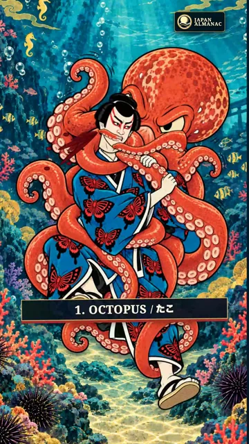 Kocho struggling with a giant red octopus.