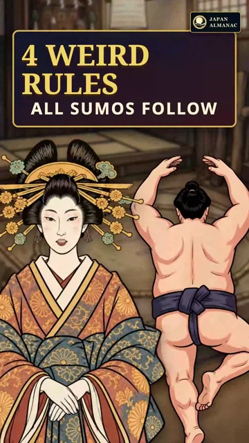 Dakki beside a sumo wrestler facing away mid-ballet in 4 Weird Rules All Sumos Follow.